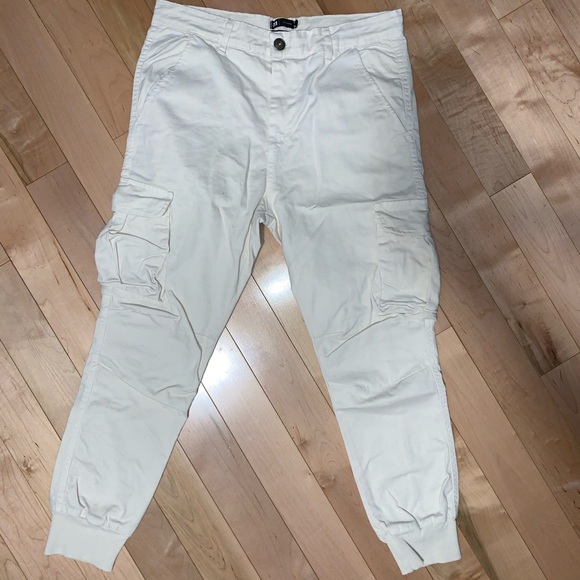 SIMONS Men's Cargo Joggers Cream White - Picture 1 of 3